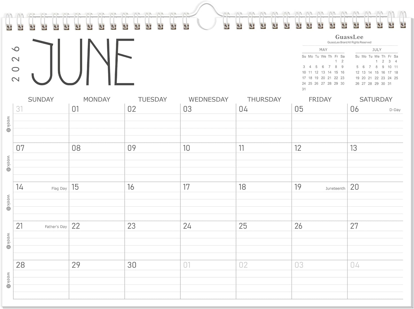 GuassLee Wall Calendar 2026, 2026-2027 Calendar Wall from Jun. 2026 to May 2027, 14" X 11" Paper Monthly Planner Wall Hanging Calendar with Thick Paper for Office Home Planning & Organizing
