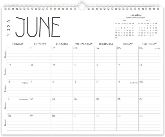 GuassLee Wall Calendar 2026, 2026-2027 Calendar Wall from Jun. 2026 to May 2027, 14" X 11" Paper Monthly Planner Wall Hanging Calendar with Thick Paper for Office Home Planning & Organizing