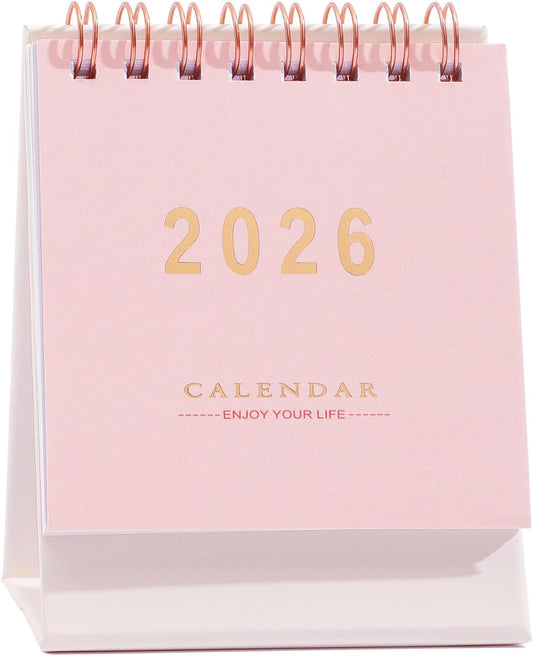 Mini Desk Calendar 2026-2027 - Runs From Jan 2026 to Jun 2027 Monthy Small Desktop Calendar 250gsm Thick Paper Twin-Wire Binding for Home or Office (Purple)
