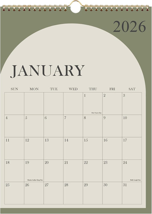 Large Calendar 2026 with Spiral Bound - 18 Month Big Calendar from January 2026 to June 2027, Vertical Large Monthly Calendario 2026 for Wall, 22" x 17", Green