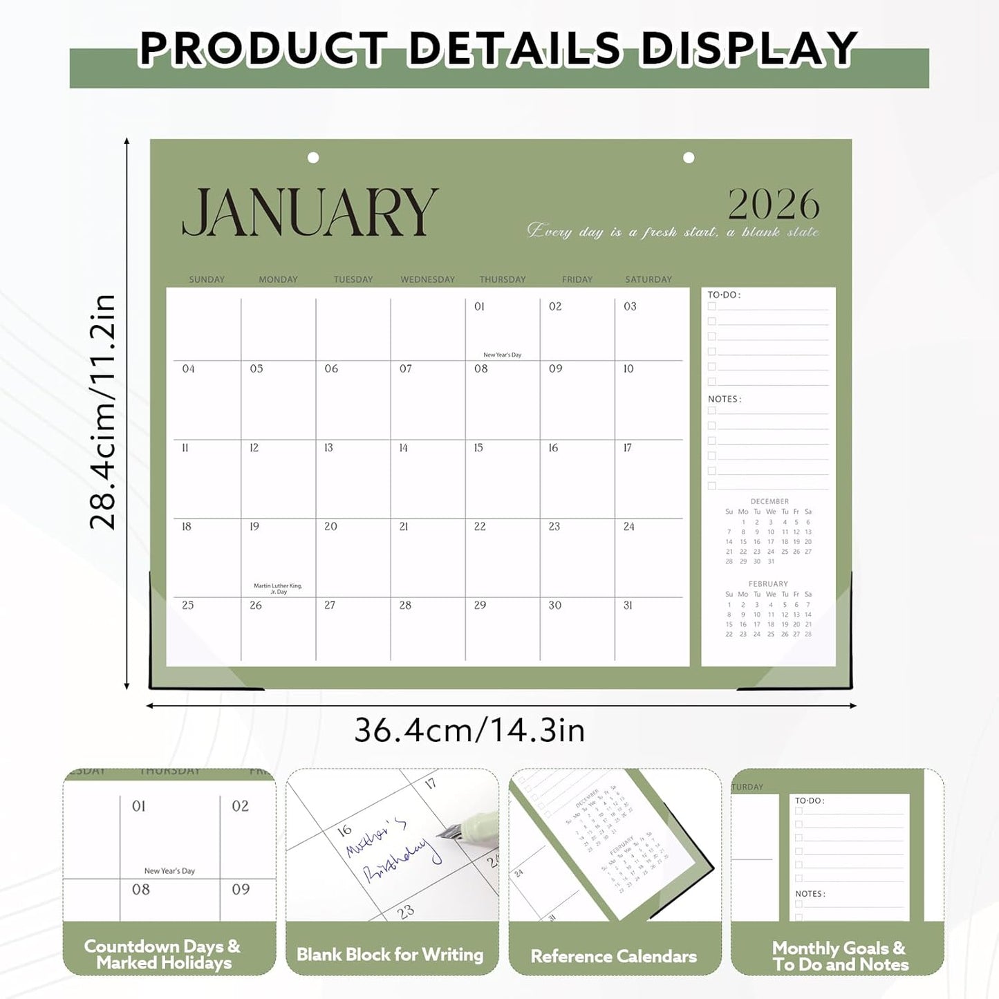 Desk Calendar 2026-2027, 14.3" x 11.2" 18 Month Wall Calendar Runs from January 2026 to June 2027 Desktop Calendar for Home Office Planning Personal Organisers, Simple Style