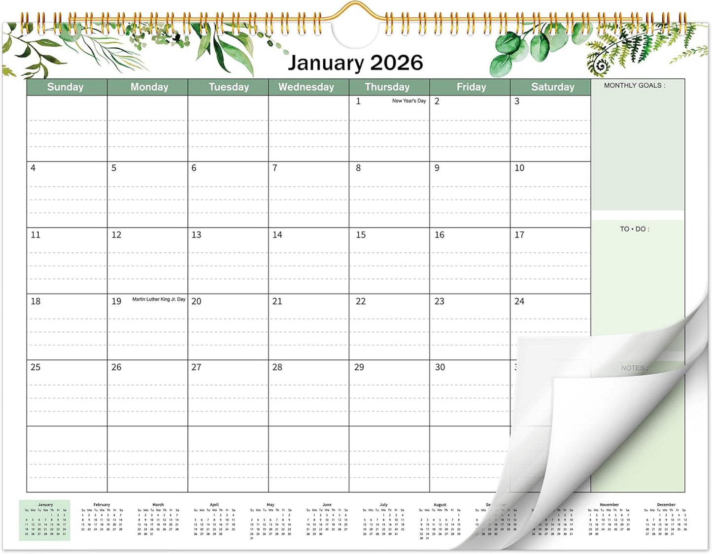 2026 Wall Calendar 2026-2027, 18 Month Large Calendar from January 2026 to June 2027，11.6" x 14.5" Monthly Calendar Thick Paper, Hanging Calendar Spiral Binding Perfect for Home or Office Planning,Floral