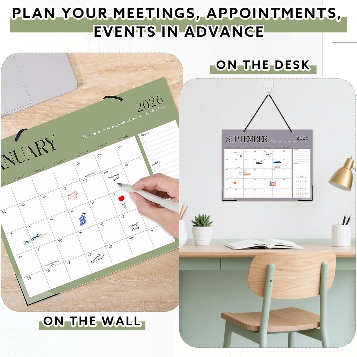 Desk Calendar 2026-2027, 14.3" x 11.2" 18 Month Wall Calendar Runs from January 2026 to June 2027 Desktop Calendar for Home Office Planning Personal Organisers, Simple Style