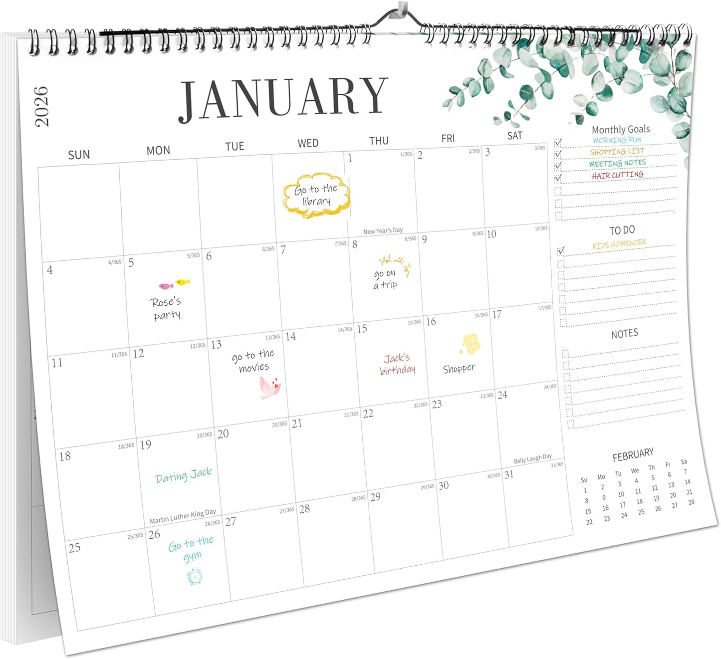 Wall Calendar 2026-2027, 18 Month Horizontal Hanging Calendar from January 2026 to June 2027, 14.5" x 11.5" Minimalist Modern Greenery Wall Calendar for Easy Organizing, To-do ＆ Notes, Perfect for School, Home, Office