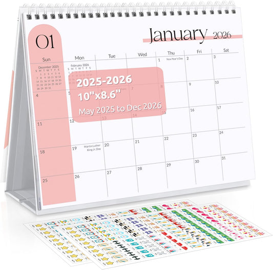 SKYDUE Desk Calendar 2026, 18 Months Small Desk Calendar 2026-2027, Jan 2026 to Jun 2027, 10" x 8" Desktop Calendar Planner with Stickers, Black