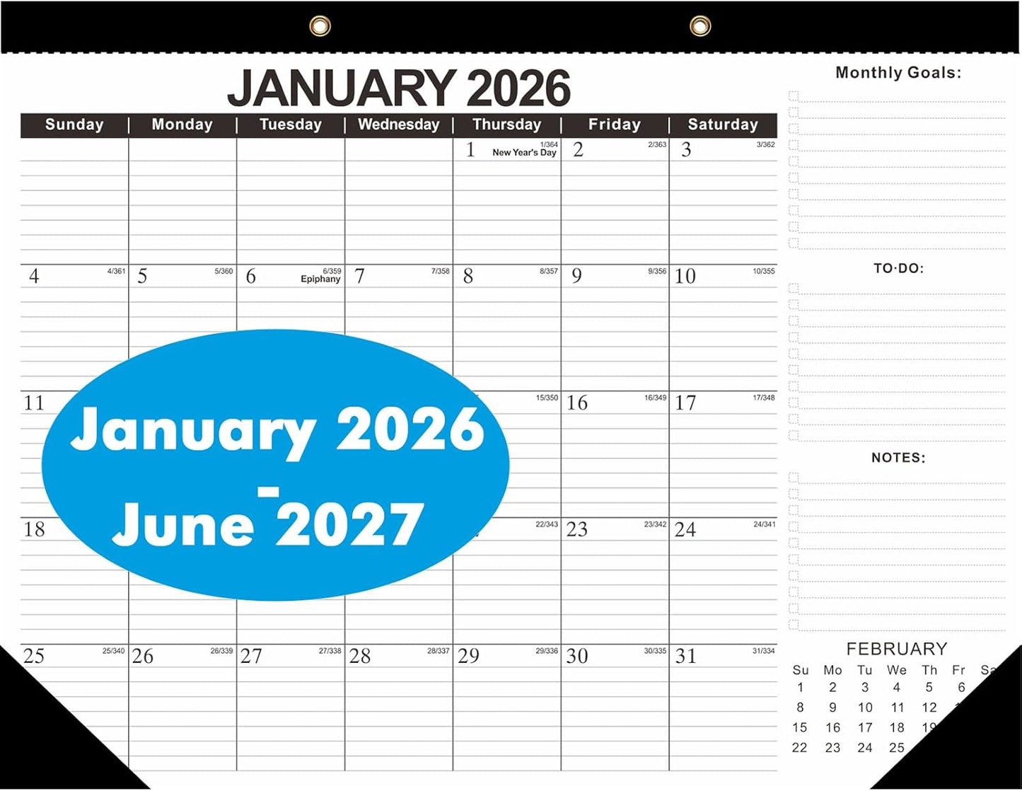 2026 Calendar Desk Calendars 2026-2027 Wall Calendar from January 2026 to June 2027,18 Months 17"×12" Thick Paper for Office School Home