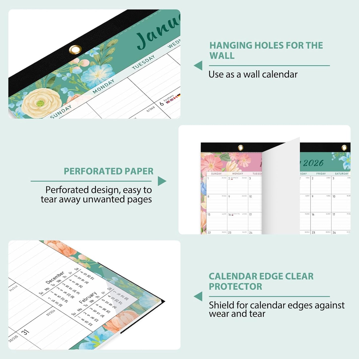 2026 Desk Calendar, Monthly Calendar, 18 Months (Jan 2026 - Jun 2027), Large Desktop Calendar 17" x 12" for Home, Office or School, Watercolor Floral