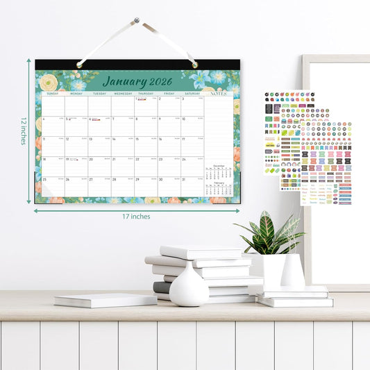 2026 Desk Calendar, Monthly Calendar, 18 Months (Jan 2026 - Jun 2027), Large Desktop Calendar 17" x 12" for Home, Office or School, Watercolor Floral
