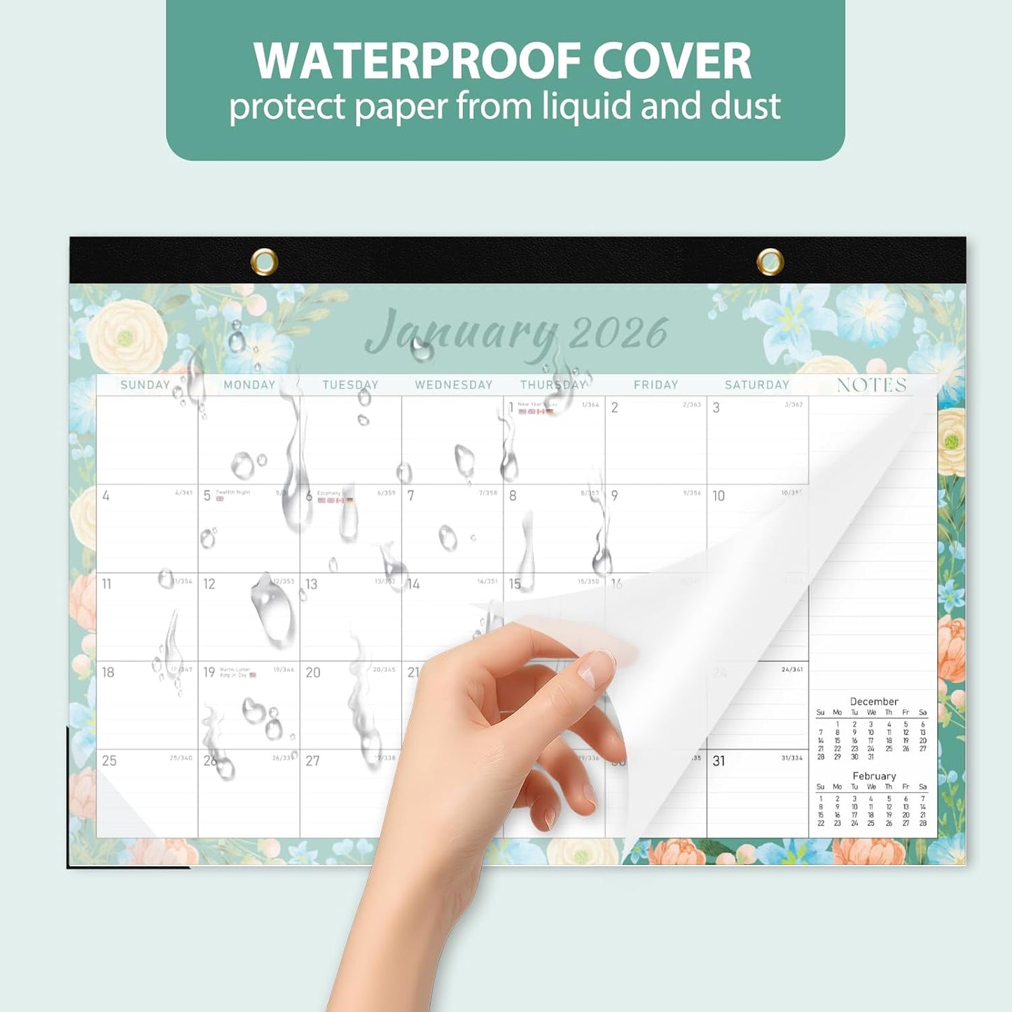 2026 Desk Calendar, Monthly Calendar, 18 Months (Jan 2026 - Jun 2027), Large Desktop Calendar 17" x 12" for Home, Office or School, Watercolor Floral