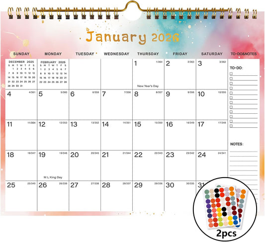 2026-2027 Wall Calendar - Includes January 2026 to June 2027, 18-Month Paper Wall Calendar 11 x 8.5 Inches.Thick Paper with Julian Dates and Block for New Year and Christmas Holidays To-dos ＆ Notes (I)