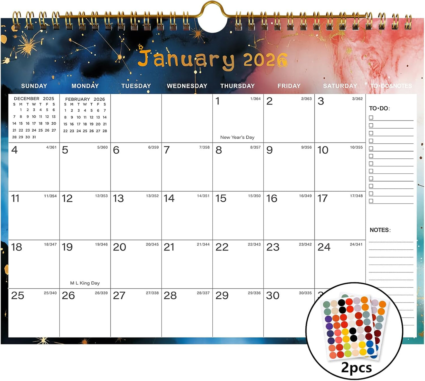2026-2027 Wall Calendar - Includes January 2026 to June 2027, 18-Month Paper Wall Calendar 11 x 8.5 Inches.Thick Paper with Julian Dates and Block for New Year and Christmas Holidays To-dos ＆ Notes (F)