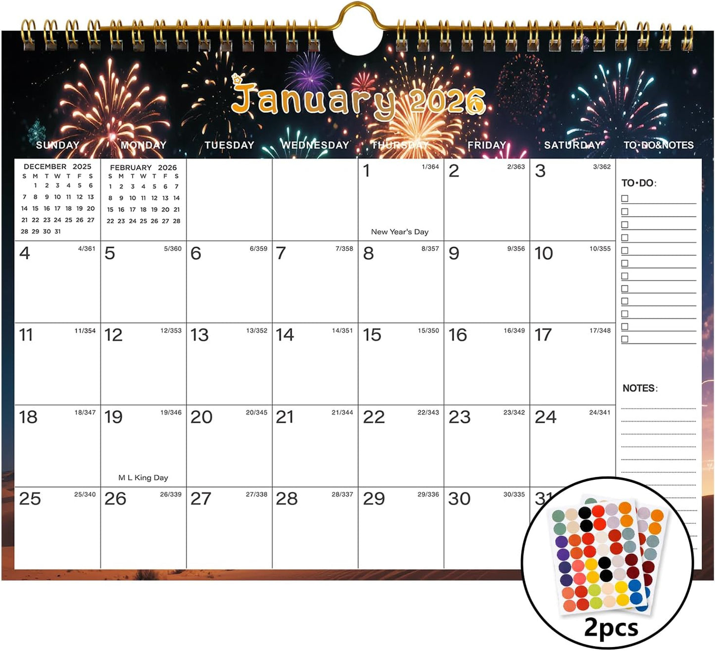 2026-2027 Wall Calendar - Includes January 2026 to June 2027, 18-Month Paper Wall Calendar 11 x 8.5 Inches.Thick Paper with Julian Dates and Block for New Year and Christmas Holidays To-dos ＆ Notes (F)