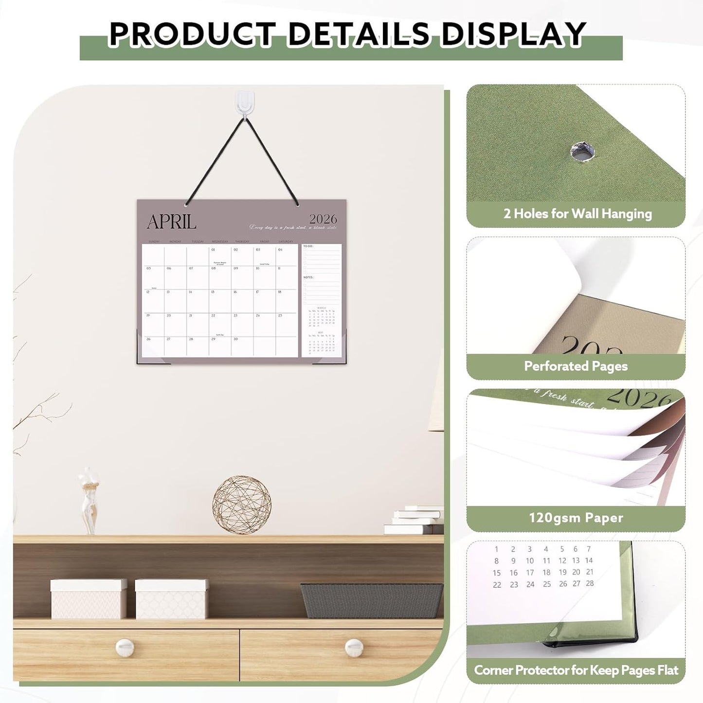 Desk Calendar 2026-2027, 14.3" x 11.2" 18 Month Wall Calendar Runs from January 2026 to June 2027 Desktop Calendar for Home Office Planning Personal Organisers, Simple Style