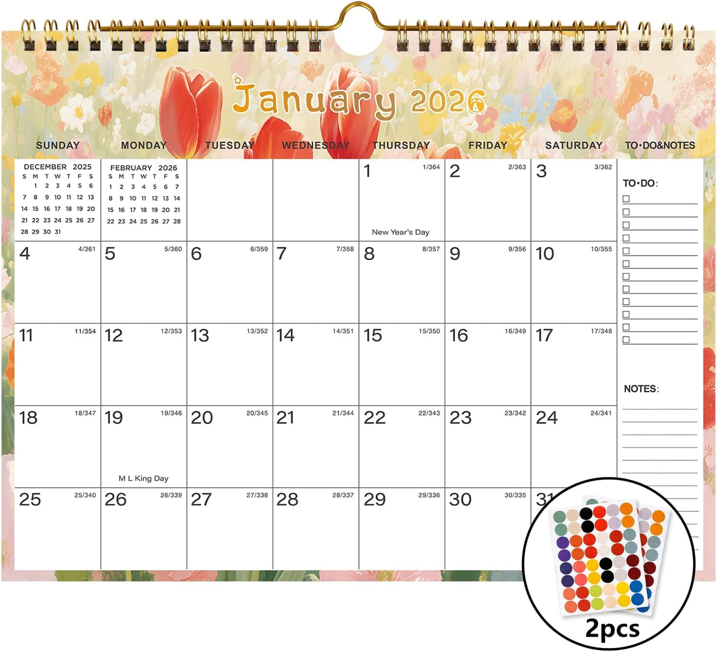 2026-2027 Wall Calendar - Includes January 2026 to June 2027, 18-Month Paper Wall Calendar 11 x 8.5 Inches.Thick Paper with Julian Dates and Block for New Year and Christmas Holidays To-dos ＆ Notes (F)