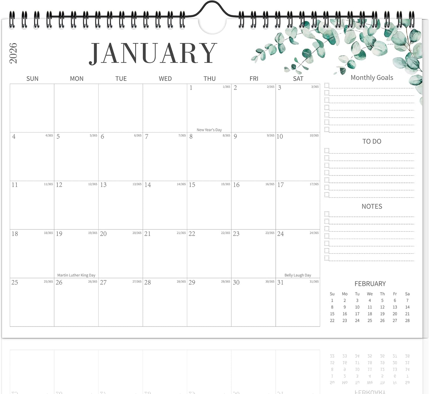 Wall Calendar 2026-2027, 18 Month Horizontal Hanging Calendar from January 2026 to June 2027, 14.5" x 11.5" Minimalist Modern Greenery Wall Calendar for Easy Organizing, To-do ＆ Notes, Perfect for School, Home, Office