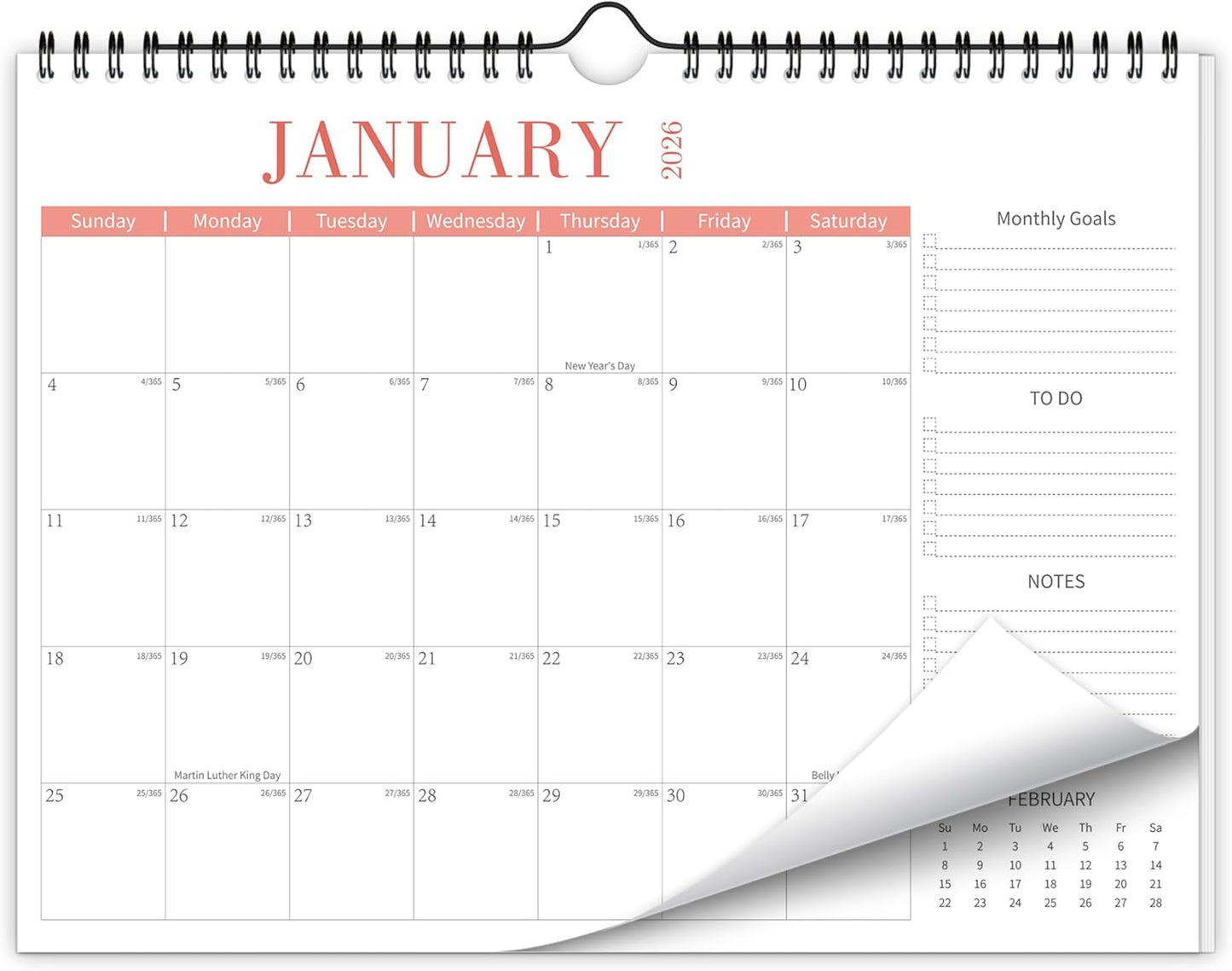 Wall Calendar 2026-2027, 18 Month Horizontal Hanging Calendar from January 2026 to June 2027, 14.5" x 11.5" Minimalist Modern Greenery Wall Calendar for Easy Organizing, To-do ＆ Notes, Perfect for School, Home, Office