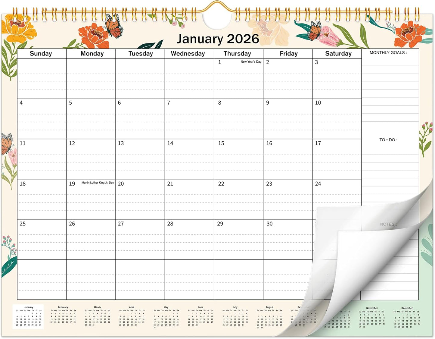 2026 Wall Calendar 2026-2027, 18 Month Large Calendar from January 2026 to June 2027，11.6" x 14.5" Monthly Calendar Thick Paper, Hanging Calendar Spiral Binding Perfect for Home or Office Planning,Floral