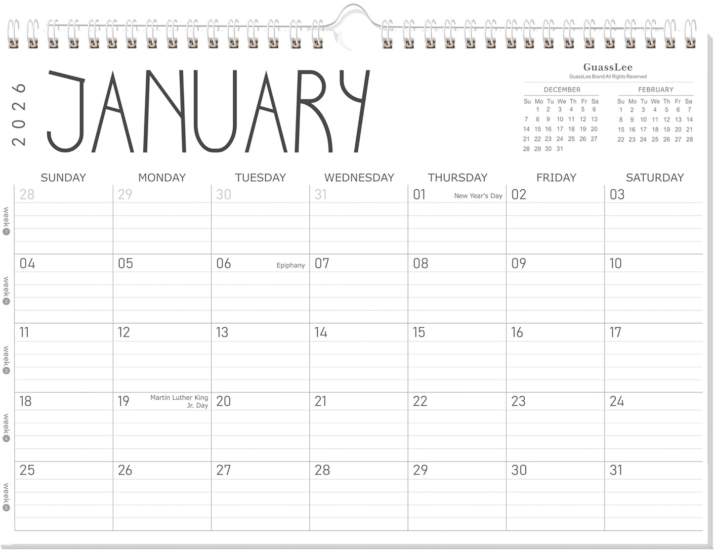 GuassLee Wall Calendar 2026, 2026-2027 Calendar Wall from Jun. 2026 to May 2027, 14" X 11" Paper Monthly Planner Wall Hanging Calendar with Thick Paper for Office Home Planning & Organizing