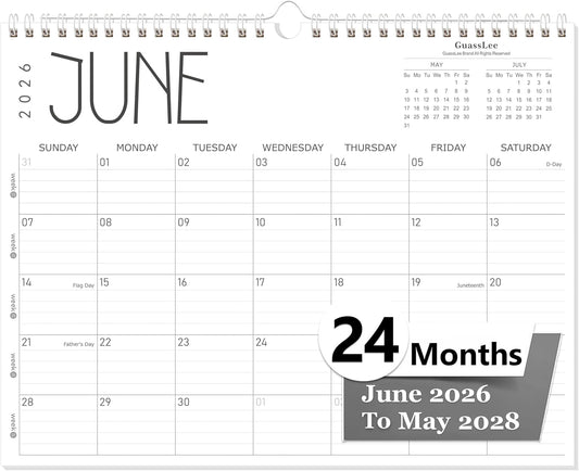 GuassLee Wall Calendar 2026, 2026-2027 Calendar Wall from Jun. 2026 to May 2027, 14" X 11" Paper Monthly Planner Wall Hanging Calendar with Thick Paper for Office Home Planning & Organizing