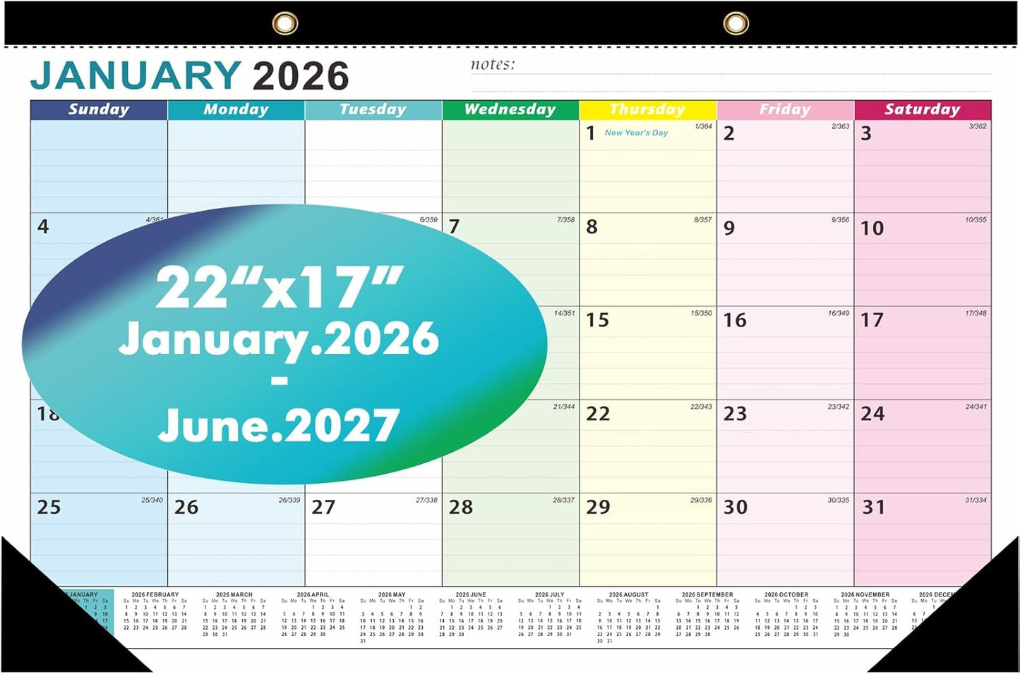 2026 Calendar Desk Calendars 2026-2027 Wall Calendar from January 2026 to June 2027,18 Months 17"×12" Thick Paper for Office School Home