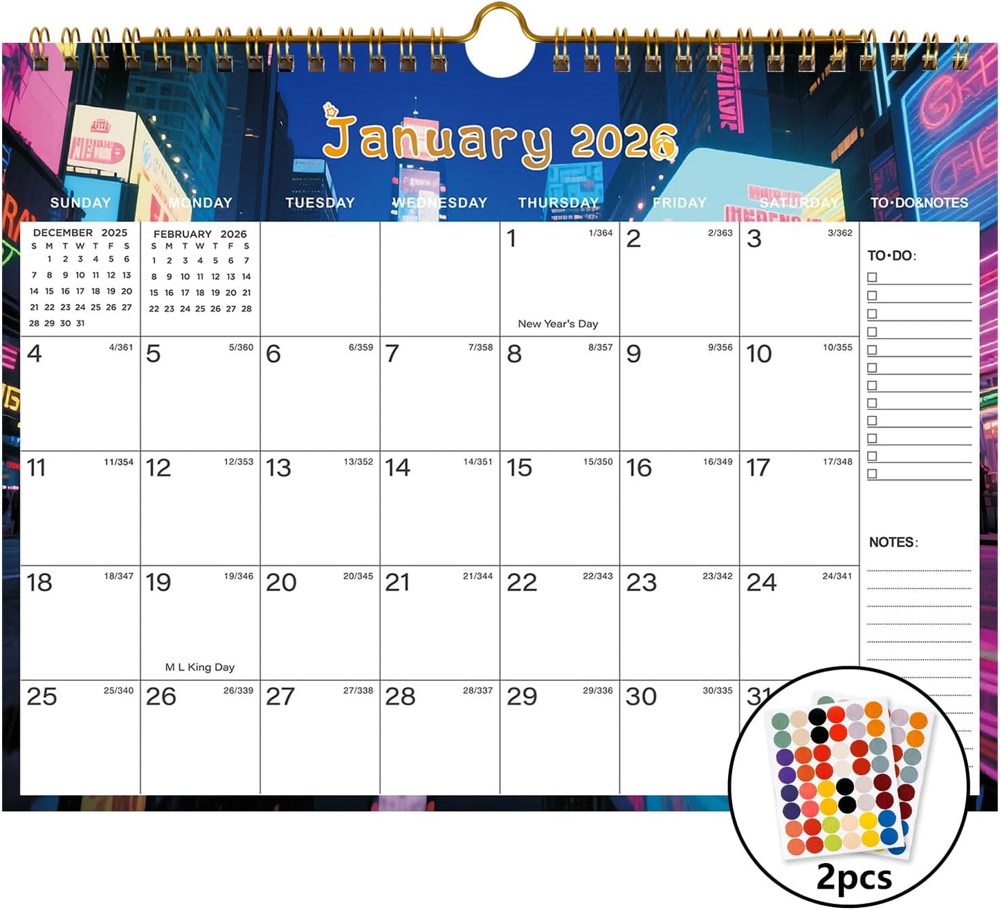2026-2027 Wall Calendar - Includes January 2026 to June 2027, 18-Month Paper Wall Calendar 11 x 8.5 Inches.Thick Paper with Julian Dates and Block for New Year and Christmas Holidays To-dos ＆ Notes (F)