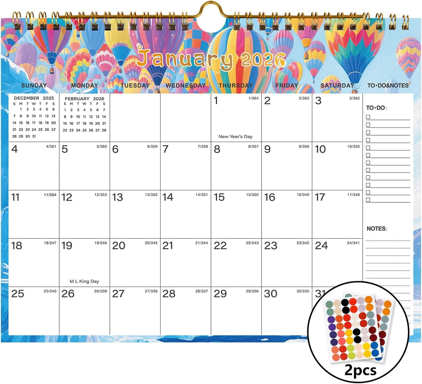 2026-2027 Wall Calendar - Includes January 2026 to June 2027, 18-Month Paper Wall Calendar 11 x 8.5 Inches.Thick Paper with Julian Dates and Block for New Year and Christmas Holidays To-dos ＆ Notes (F)
