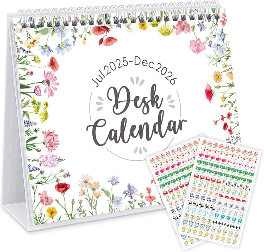 SKYDUE Small Desk Calendar 2026-2027, Jan. 2026 to Jun. 2027, 18 Months Small Desk Calendar with Planner Stickers, 8.5" x 7" Desktop Calendar Planner, Kraft