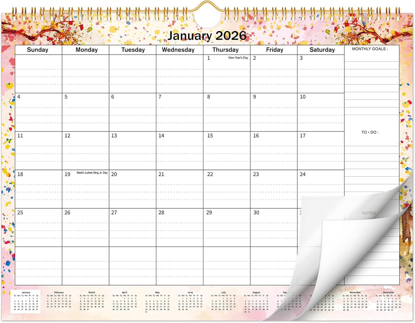 2026 Wall Calendar 2026-2027, 18 Month Large Calendar from January 2026 to June 2027，11.6" x 14.5" Monthly Calendar Thick Paper, Hanging Calendar Spiral Binding Perfect for Home or Office Planning,Floral