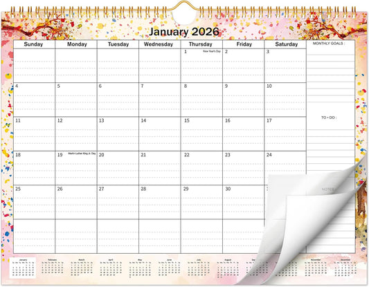 2026 Wall Calendar 2026-2027, 18 Month Large Calendar from January 2026 to June 2027，11.6" x 14.5" Monthly Calendar Thick Paper, Hanging Calendar Spiral Binding Perfect for Home or Office Planning,Floral