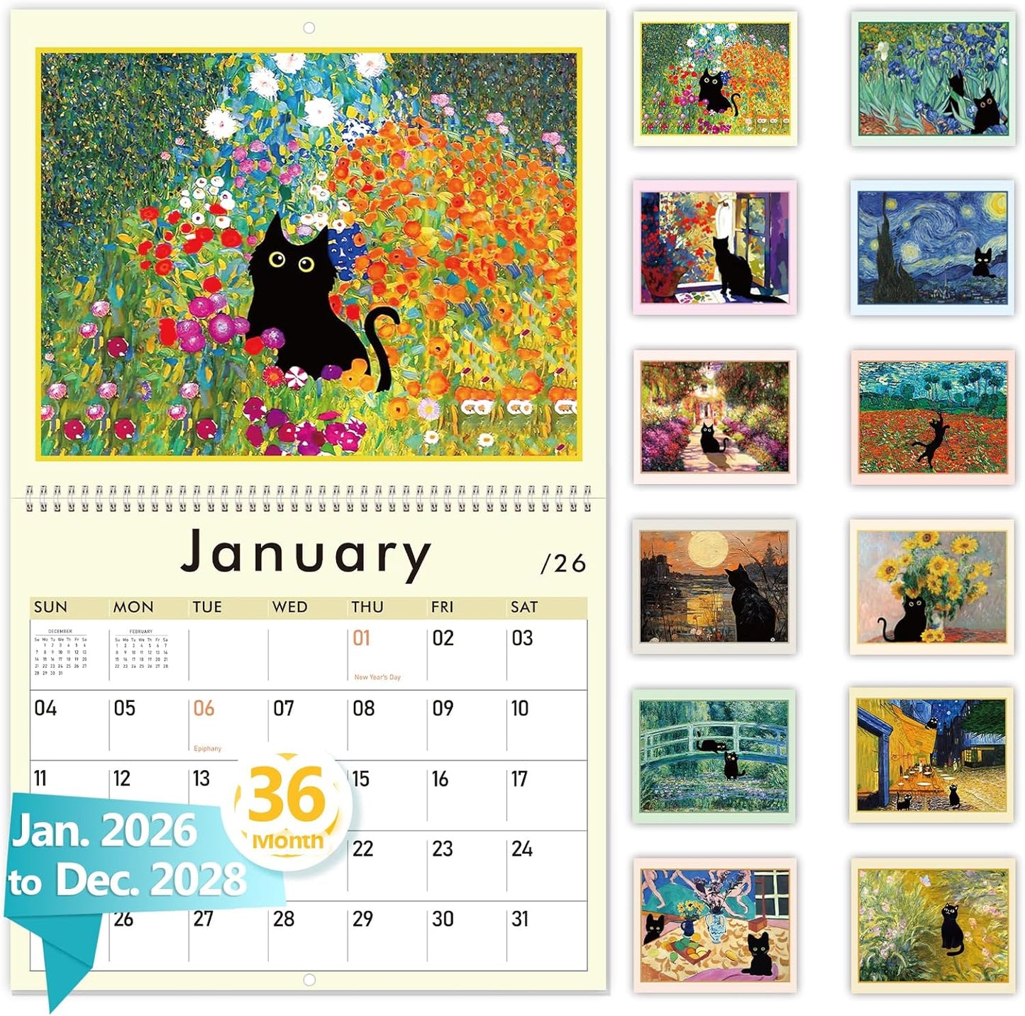 GuassLee Cat Wall Calendar 2026-2027, Vertical Wall Calendar 2026, 19-Months Hanging Art Calendar Jun. 2026 to Dec. 2027, 14" x 23" Monthly Planner Wall with Thick Paper for Office School Home Teacher